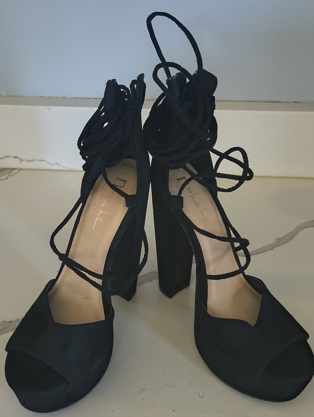 Nicole Miller Black Lace-Up Platform Block Heels